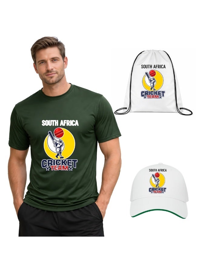 South Africa Unisex Sports Jersey T-Shirt Set - T-Shirt,Drawstring Bag,Cap - T-Shirt,Scarf,Cap - South Africa Sports Fan Jersey T-Shirt - Gift Set for Events, Matches - Image 1